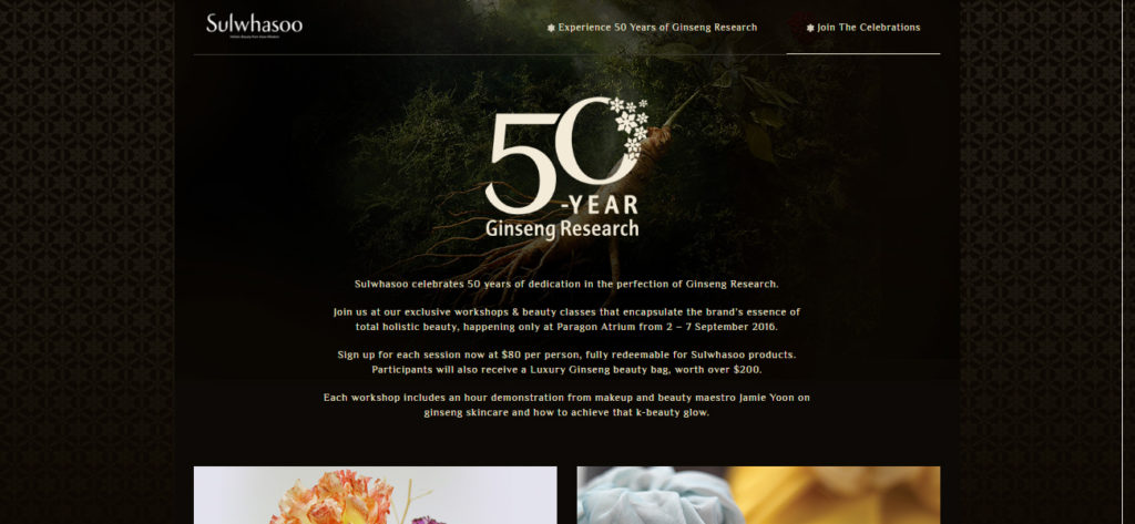 Screen grab of the Sulwhasoo Microsite - Web Design & Development