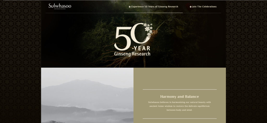 Screen grab of the Sulwhasoo Microsite - Web Design & Development