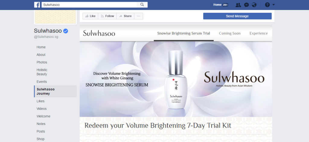 Screen grab of the Facebook App for Sulwhasoo Holistic Beauty - App Development