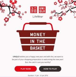 Screen grab of the Facebook App for UNIQLO Money in the Basket - App Development