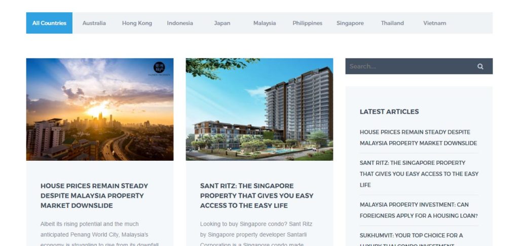 Screen grab of the Yazhou Property Website Blog Page - Web Design & Development